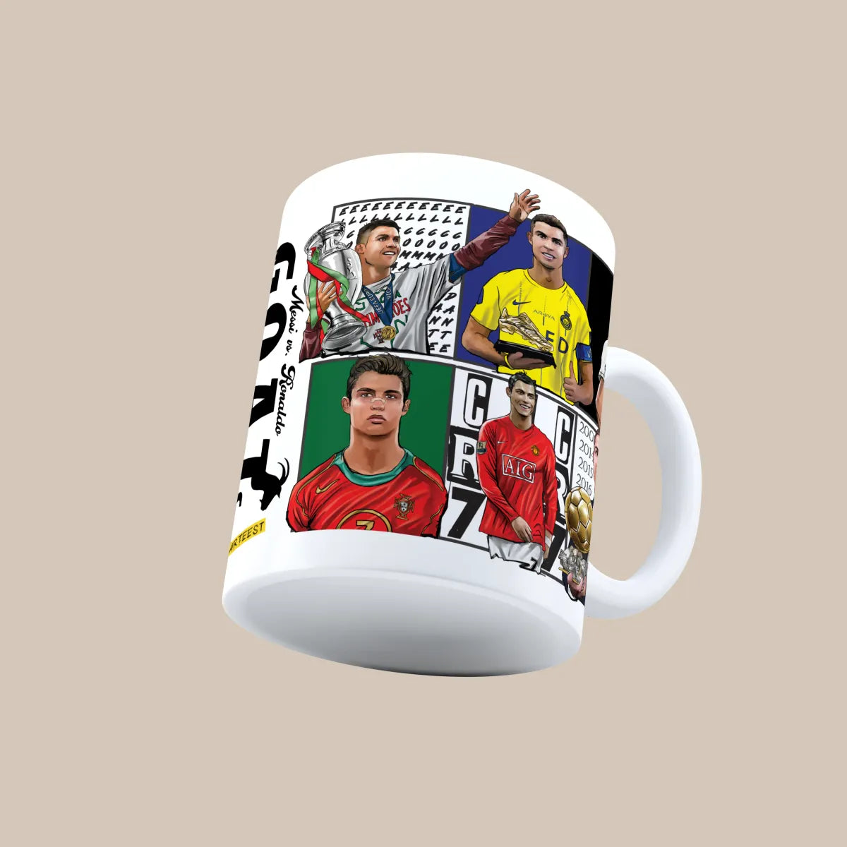 Messi vs Ronaldo GOAT Football Moments 3D Doodle Art Mug
