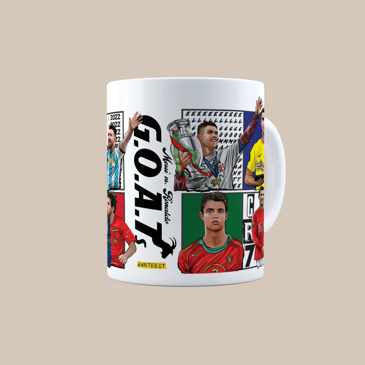 Messi vs Ronaldo GOAT Football Moments 3D Doodle Art Mug