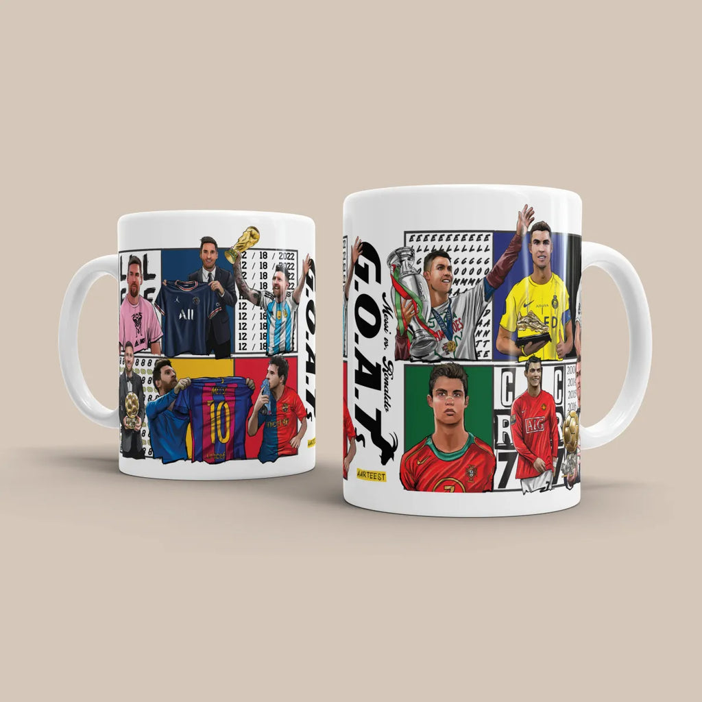 Messi vs Ronaldo GOAT Football Moments 3D Doodle Art Mug