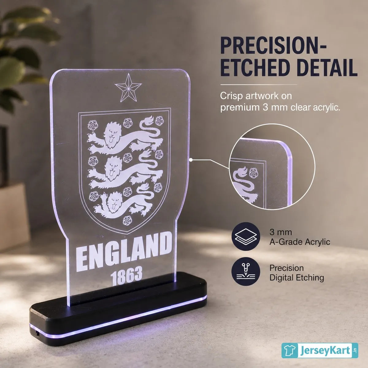 ENG 1863 Three Lions Football Crest LED Acrylic Table Lamp