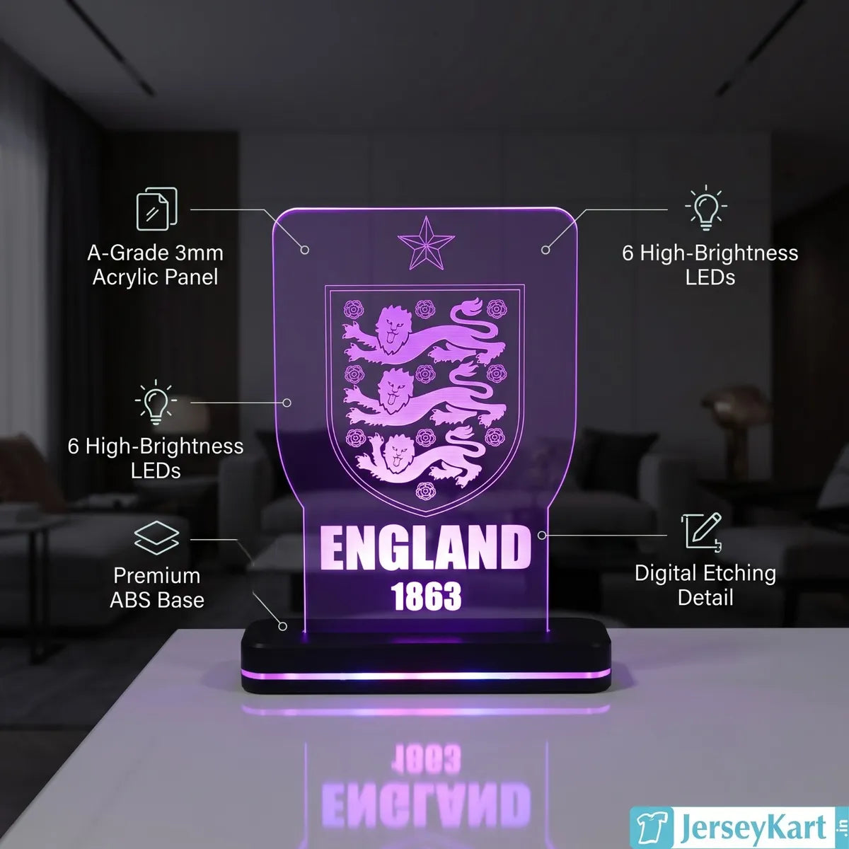 ENG 1863 Three Lions Football Crest LED Acrylic Table Lamp